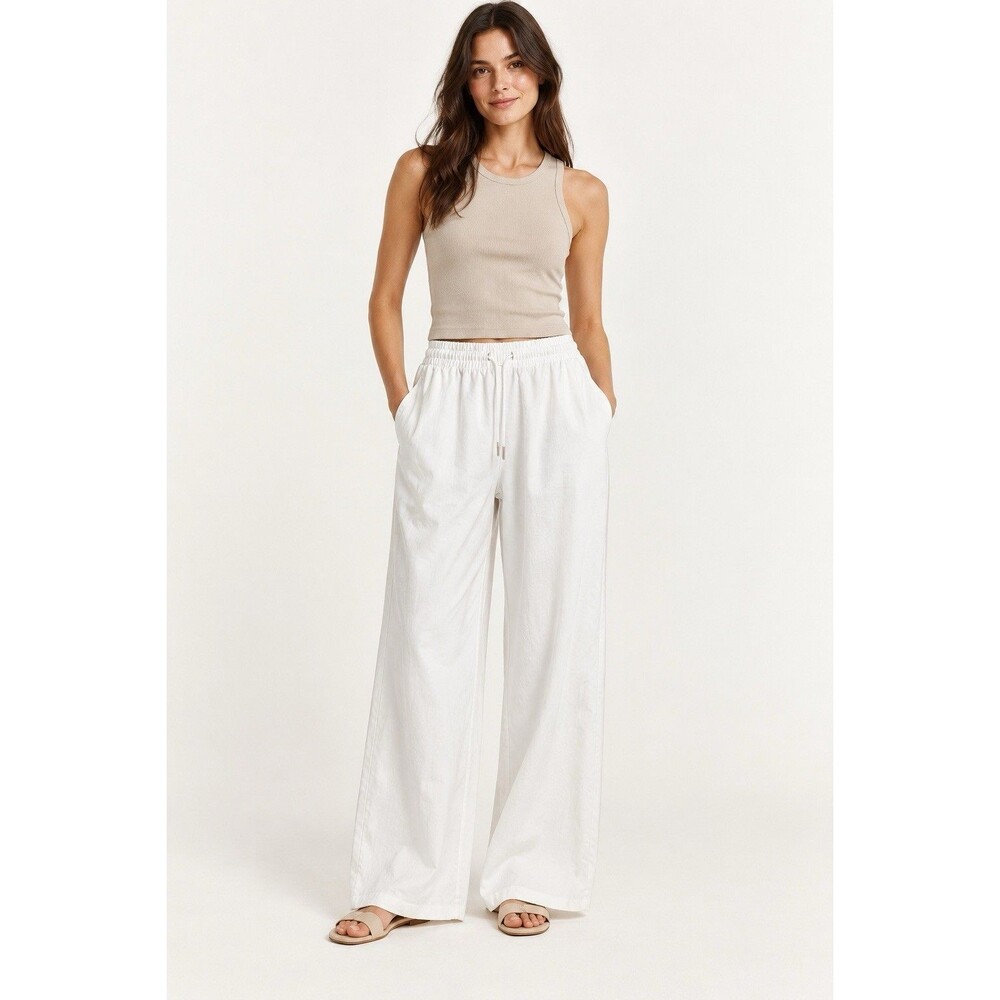 Zara Women’s M White Heavy Cotton Wide Leg Drawstring Pull-On Pants Medium